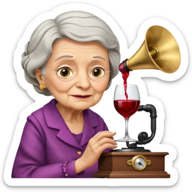 old lady with wineglass listening to gramophone sticker