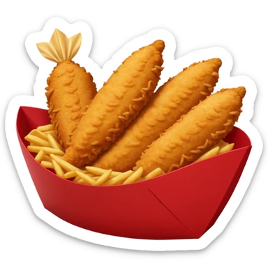 5 breaded chicken tenders of varying sizes and shapes in a red paper food boat sticker