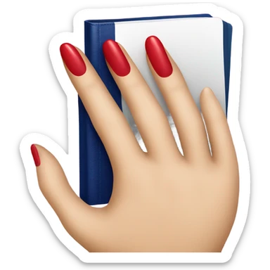 a hand with a red manicure holds a dark blue diary sticker