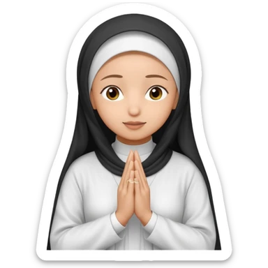 Light skin Muslim woman in plain white abaya side profile praying on silver prayer mat  holding up hands to god sticker