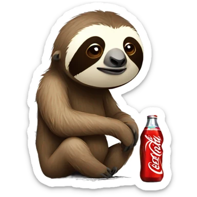 tired sloth with coca cola can and laptop sticker