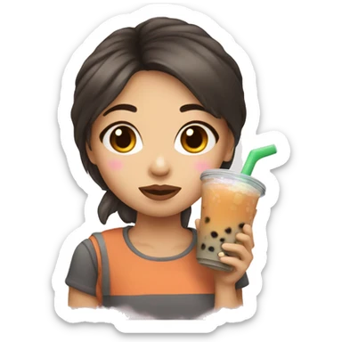 Girl drinking boba tea sticker