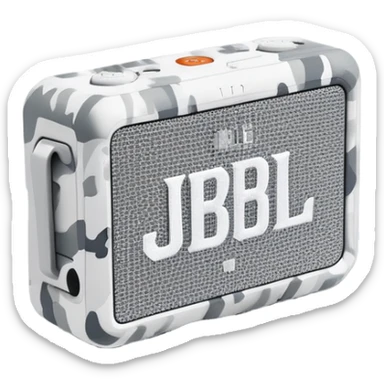 JBL Go 4 in arctic snow camouflage, white and gray pattern, minimal design, portable speaker, clean aesthetic sticker