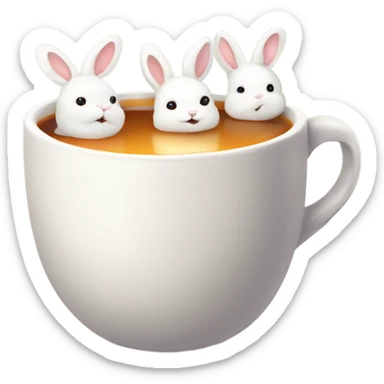 Cup of hot tea with white cute rabbits  sticker