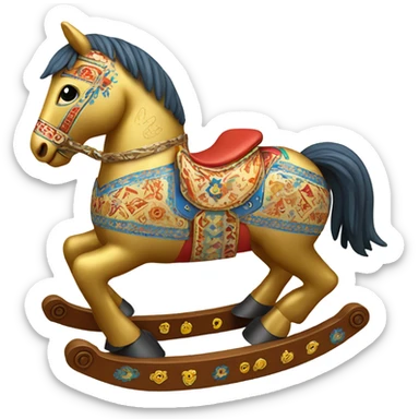 golden 2D rocking horse toy designed in Ukrainian style. sticker