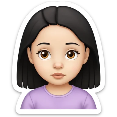 Uma bebê menina de pele clara e olhos castanhos, cabelo preto, nariz fino sticker