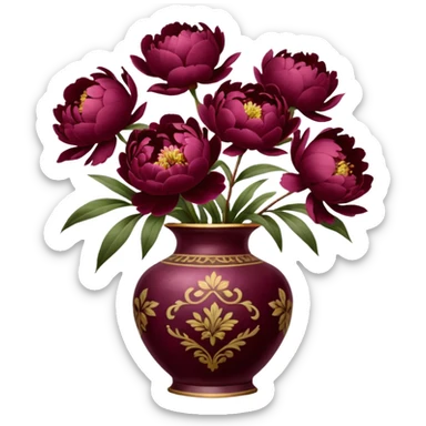 burgundy peonies in a vintage vase sticker
