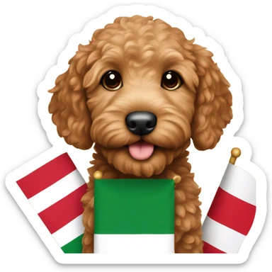 Red golden doodle puppy with an Italian flag  sticker