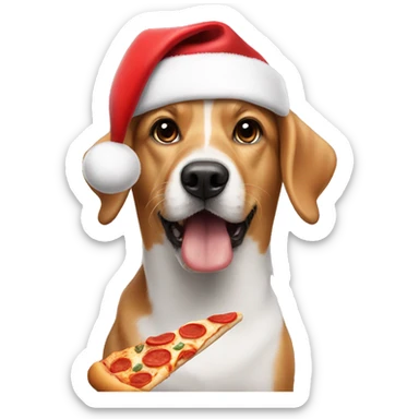 Dog with Santa hat on eating pizza sticker