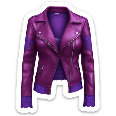 Realistic isolated side view of a metallic magenta open leather jacket with a purple lace camisole underneath it. sticker