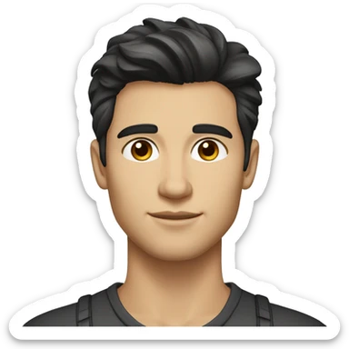 a handsome young man with brown eyes, dark hair, pompadour cut, small nose, small chin, small mouth, light white skin sticker