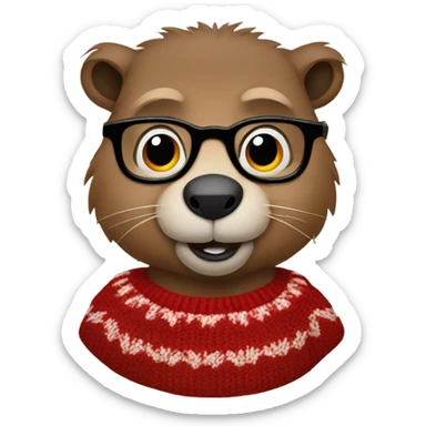 groundhog in a red sweater and glasses hands on side sticker