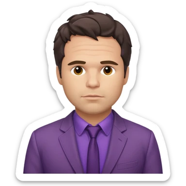 Mark Ruffalo with dark brown hair, purple shirt, beige suit jacket  sticker
