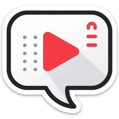 Minimalist logo for an AI YouTube video chat assistant, featuring a red play button inside a speech bubble with subtle circuit pattern, flat design with YouTube red (#FF0000) and light gray accents sticker