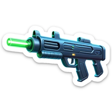 Clash of Clans aesthetic: Cinematic Playful Laser Rifle Emoji, rendered in a 3D vector-style similar to standard emojis with minimal shading and bold, simplified shapes. A compact, sleek energy weapon with futuristic contours and a glowing barrel, softly glowing with a sci-fi battle charm. Simplified yet unmistakably iconic, highly detailed and consistent, glowing with a soft pulsating radiance and high shine. Stylized with a touch of cosmic engineering and a soft glowing outline, capturing the essence of a cutting-edge energy armament with a playful, dynamic aura! sticker