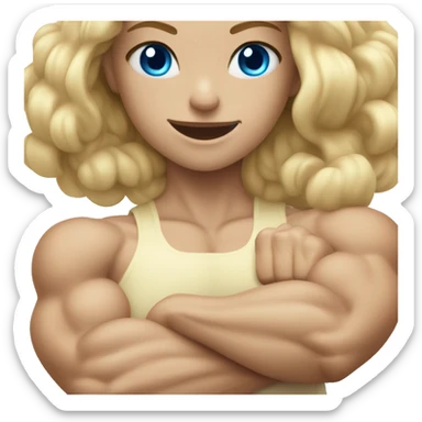 blonde blue eyed girl flexing muscles sticker