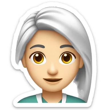 Crea un avatar de medio cuerpo de una nutricionista morena con ojos grandes y de color gris, cara fina, pelo rubio y largo, ojos grises, uniforme blanco, no incluí ningún elemento médico  sticker