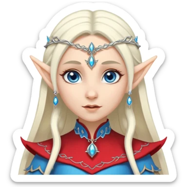 elf princess with pointy ears, white skin, silverblond hair with jewellery, blue eyes sticker