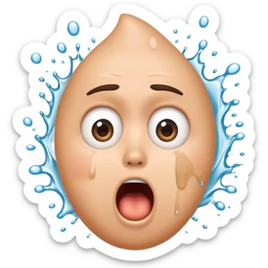 A shocked, surprised face reacting to toilet water splash sticker