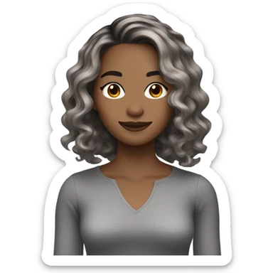 shoulder length wavy brown and grey  hair sticker