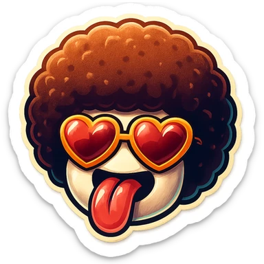 White circle face, afro, heart glasses, big heart eyes, tounge rolled out sticker