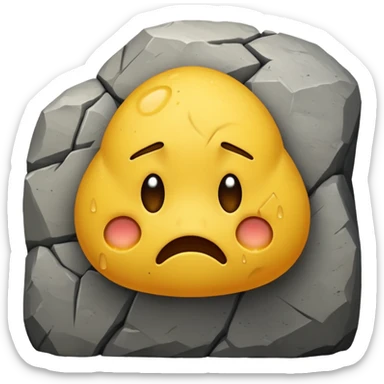 embarrased yellow emoji sqeezing eyes shut with sweat coming down the face hidding behind a rock sticker