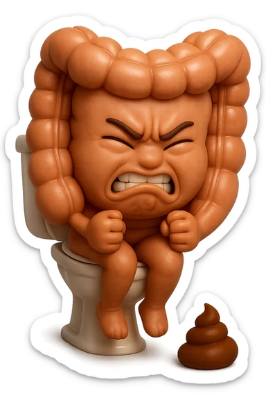 SU QUESTO STILE FAI UN EMOJI STILE IPHONE 3D DI UN INTESTINO CHE sta seduto sul wc e davanti ha una montagnetta di feci a palline stile emoji iphone, fallo senza naso e FAGLI UN ESPRESSIONE di dolore mentre si sforza E FALLO MOLTO REALISTICO IN 3D sticker