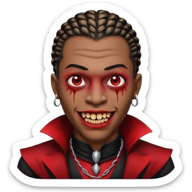 A black guy with cornrows and vampire teeth bleeding out sticker