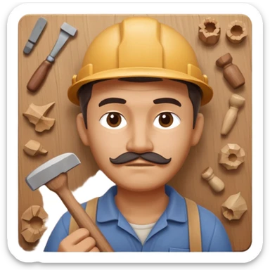 wood carving carpenter portrait, head and shoulders only, carving wooden figure with chisel, wood shavings visible, focused craftsman expression, artisan workshop vibe, 3D cartoon style, mobile game icon style, clean background, no text, no watermark
 sticker