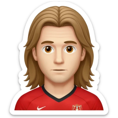 long haired man soccer player with red jersey sticker
