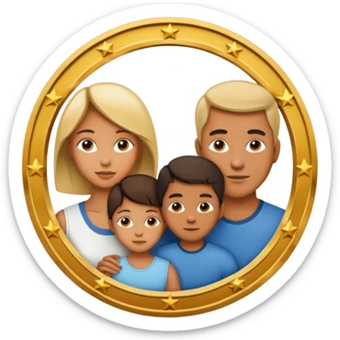 family of three (mom, dad, one child) with large euro symbol in the background sticker