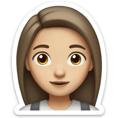 cute girl with brown eyes and middle length straight brown hair. white skin and a cute style sticker