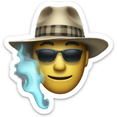 A man in a tactical Panama hat, a plaid shirt, and a ghost mask sticker