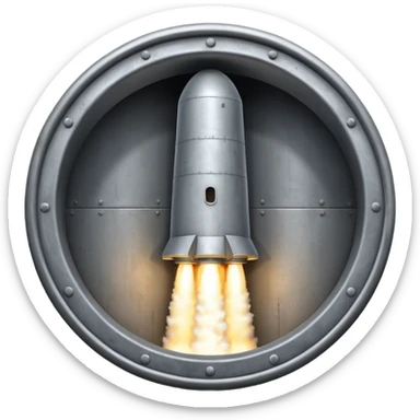 grey missile silo hatch open, and the top two thirds of a white nuclear missile launching out of the silo is shown sticker
