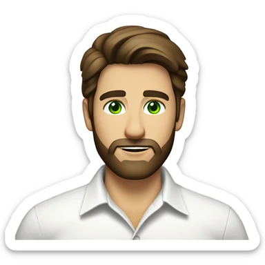handsome optimist brunette man and beard green eyes wearing white button down shirt  sticker