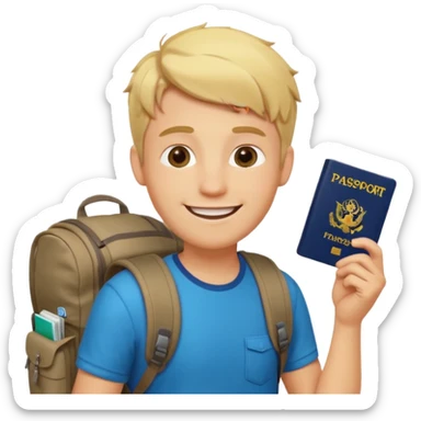 blonde haired Traveler character with passport, backpacker, male sticker