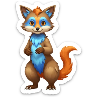 Colorful brown with blue and orange tropical exotic shiny beautiful fantasy-Vernid-Cacomistle-animal-Fakémon-hybrid-fursona (full body) sticker