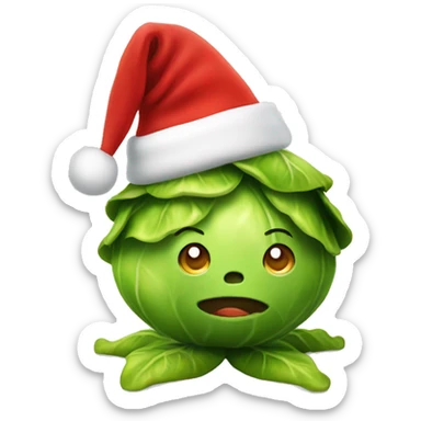 Brussels sprout with a Christmas hat sticker