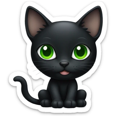 Black cat sitting down with green eyes sticker