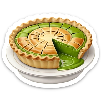 Pie on top of green sauce sticker