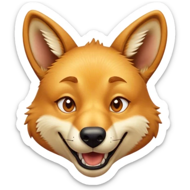Cinematic Comical Dingo Portrait Emoji, Head tilted dramatically with an exaggeratedly amused expression, featuring a striking sandy fur with wide, expressive amber eyes full of playful disbelief, Simplified yet hilariously expressive features, highly detailed, glowing with a slightly sassy glow, high shine, dramatic yet playful, stylized with an air of cheeky outback mischief, bright and endearing, soft glowing outline, capturing the essence of a spirited and over‐the‐top dingo, so meme‐worthy it feels like it could bark its way into internet fame instantly! sticker