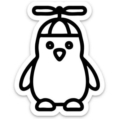 playful penguin with a red and yellow propellor beanie, outlined icon style sticker