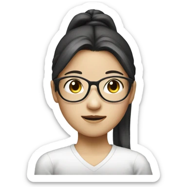 asian girl with white glasses and pony tail sticker