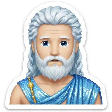 Aquilo, God of Winter Roman Deities with long white wavy hair and beard, ice blue sequin toga sticker