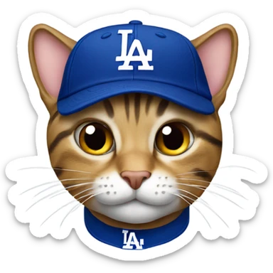 Tabby cat wearing Dodgers hat sticker
