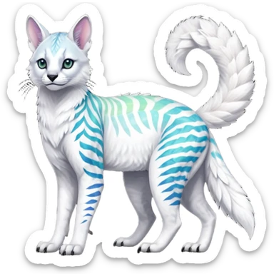 Realistic Colorful tropical tribal pale light white glorious iridescent exotic albino neon vibrant zigzagged fantasy-caracal-civet-genet-sergal-vernid-Gryphon-Cacomistle-Trico-oncilla-animal-Fakémon-hybrid-fursona (full body), facial markings, (realism style) sticker