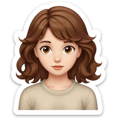 Girl with brown wavy hair and side bamgs sticker