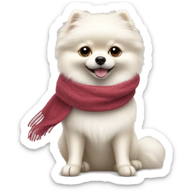A white Pomeranian wearing a scarf sticker