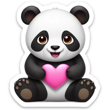 Panda with pink heart sticker