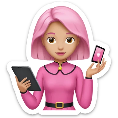 woman with pink costume with tablet sticker
